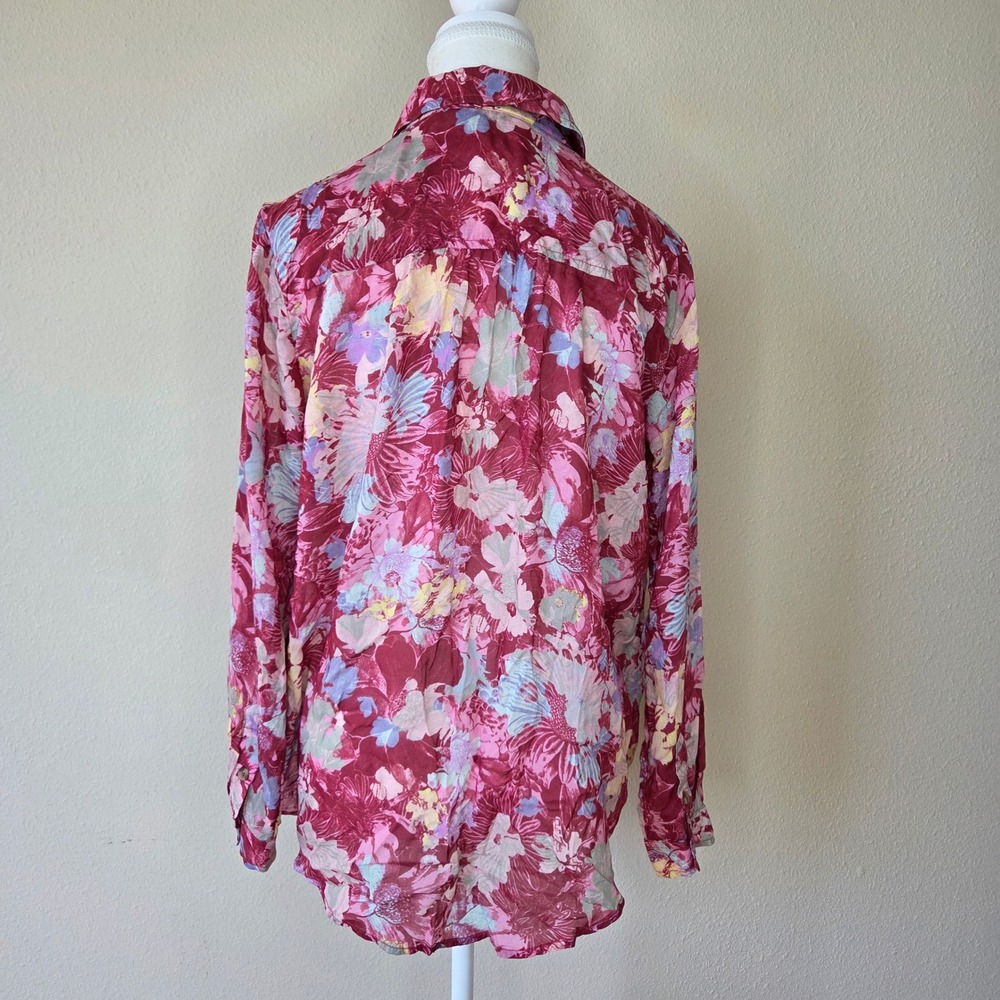 Pilcro Women XS Floral Button Down Shirt Burgundy Pink Long Sleeve Modal Top - Picture 4 of 6
